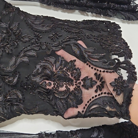 Black Lace And Mesh Blouse With Bell Sleeves Y2K Witchy‎ Festival Size Medium - Picture 7 of 16